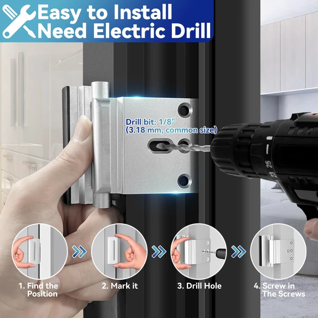 Alt view image 3 of 7 - 2 Pack Door Reinforcement Lock, Home Security Door Lock, Silver Door Safety Lock for Front Door, Toddler Proof Door Latch for Entry Door Security, Includes 8 Screws