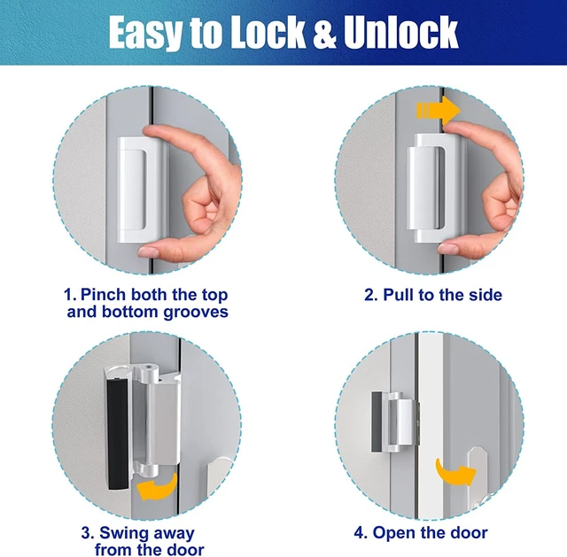 Alt view image 4 of 7 - 2 Pack Door Reinforcement Lock, Home Security Door Lock, Silver Door Safety Lock for Front Door, Toddler Proof Door Latch for Entry Door Security, Includes 8 Screws