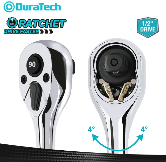Alt view image 3 of 7 - 1/2-Inch Drive Ratchet, 90-Tooth Quick-Release Ratchet Wrench Reversible, Cr-V Made, 4° Swing, Full Polished, Professional Socket Wrench for Men Women Stocking Stuffers for Men Women