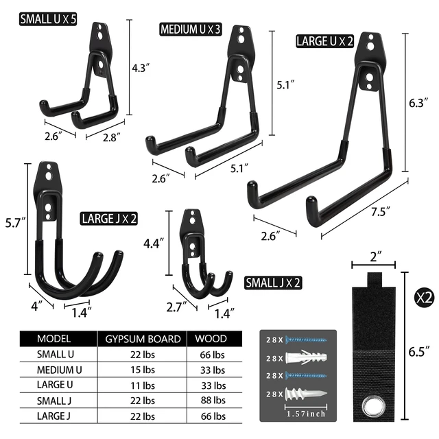 Alt view image 2 of 6 - Steel Garage Storage Hooks - 32 Pack Anti-Slip Coating, Heavy Duty Wall Mount Hooks for Hanging Bike, Ladder, Garden Tools