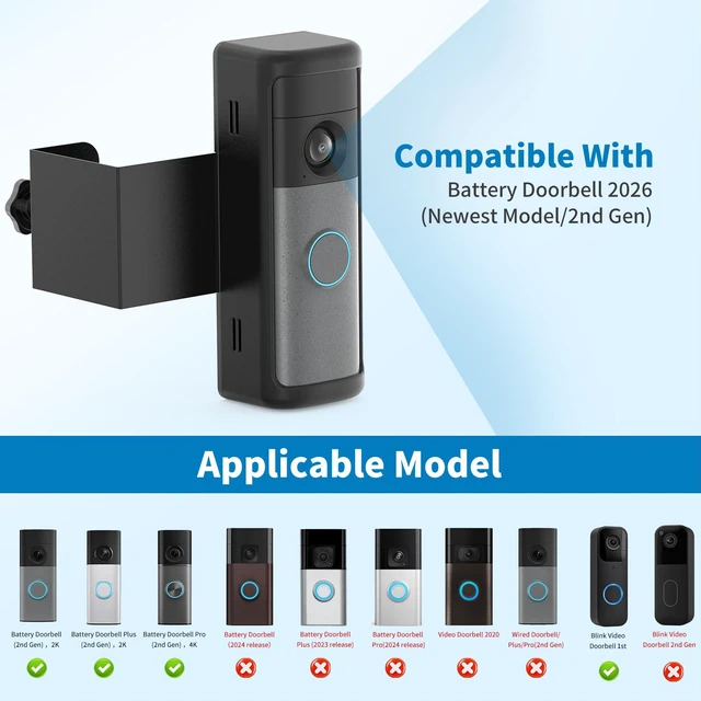 Alt view image 2 of 7 - Anti-Theft Ring/Blink Doorbell Mount for 2026 Newest Ring Battery Doorbell/Plus/Pro (2nd Gen), No-Drill Camera Doorbell Kits, Non-Blocking Motion Sensor, Accessories for Apartment & Rental, Black