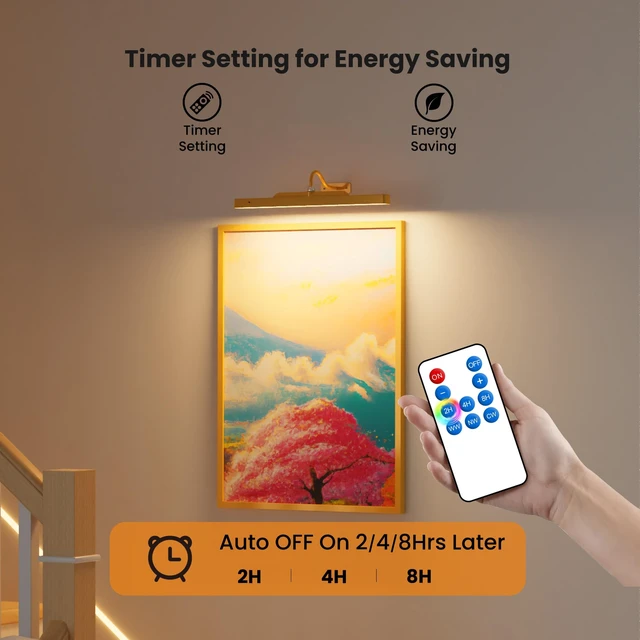 Alt view image 7 of 7 - Wireless Picture Light Battery Operated, 16in Picture Light for Wal, 2Pack Rechargeable 5000mAh Battery Wall Sconce for Wall Pictures, Gallery Artwork, Paintings, Portraits, Dartboards_Antique Gold