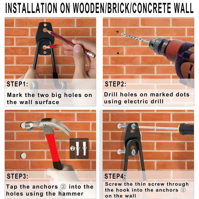 Alt view image 5 of 6 - Steel Garage Storage Hooks - 32 Pack Anti-Slip Coating, Heavy Duty Wall Mount Hooks for Hanging Bike, Ladder, Garden Tools