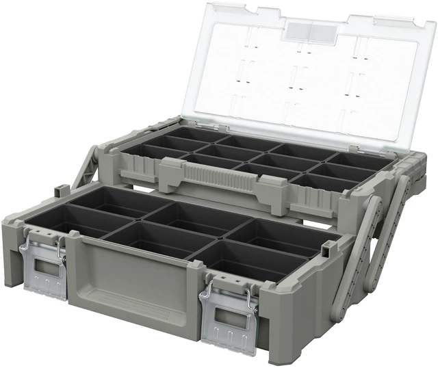 Main image of 18" Camp & Trail Gear Organizer, Heavy-Duty Cantilever Storage Box Outdoor Equipment, Hunting, Fishing & Tool Storage, 18 Removable Compartments, Metal Latches, Clear Lid