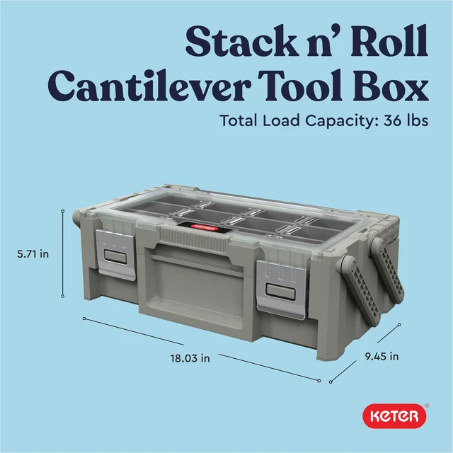 Alt view image 2 of 7 - 18" Camp & Trail Gear Organizer, Heavy-Duty Cantilever Storage Box Outdoor Equipment, Hunting, Fishing & Tool Storage, 18 Removable Compartments, Metal Latches, Clear Lid