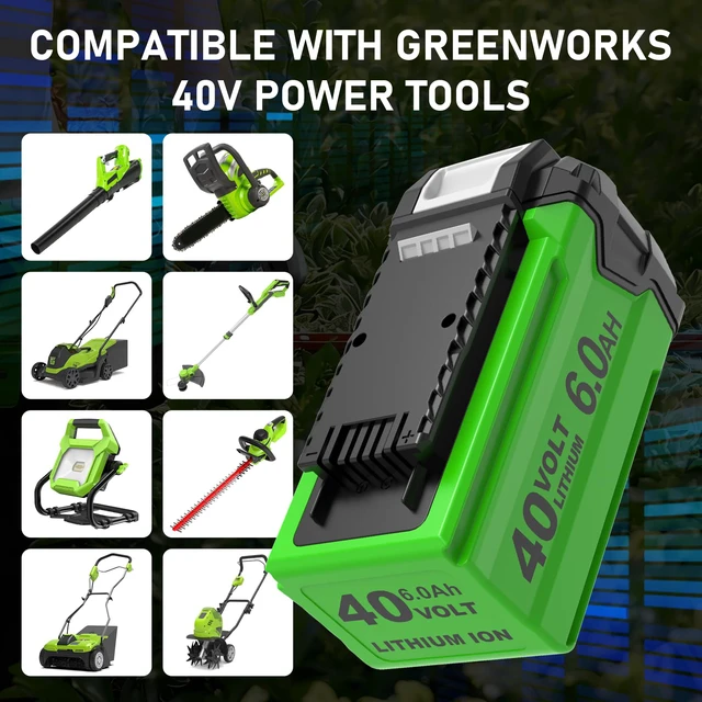 Alt view image 7 of 7 - 1 Pack 6.0Ah 29472 Replacement for Greenworks 40 Volt Battery Lithium ion Compatible with Greenworks 40 Volt Battery 29252 20202 22262 25312 20642 22272 29462 29472 Tools (NOT for Gen 1) (Green)
