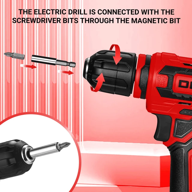 Alt view image 5 of 7 - Cordless Drill 12V Power Drill Set 800RPM Electric Drills Small Drills with 3/8-inch Keyless Chuck and Portable Tool Set Gift Box (Red)