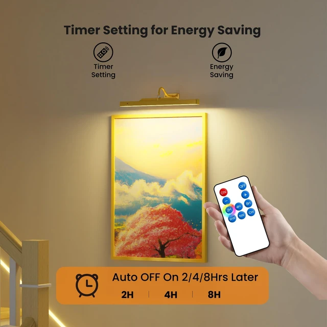 Alt view image 5 of 7 - Picture Light Gold 2Pack, 5000mAh Battery Opertated Cordless Picture Lights for Wall, 16in CCT Dimmable with Touch Control for Wall Painting,Frame, Portrait, Dartboard