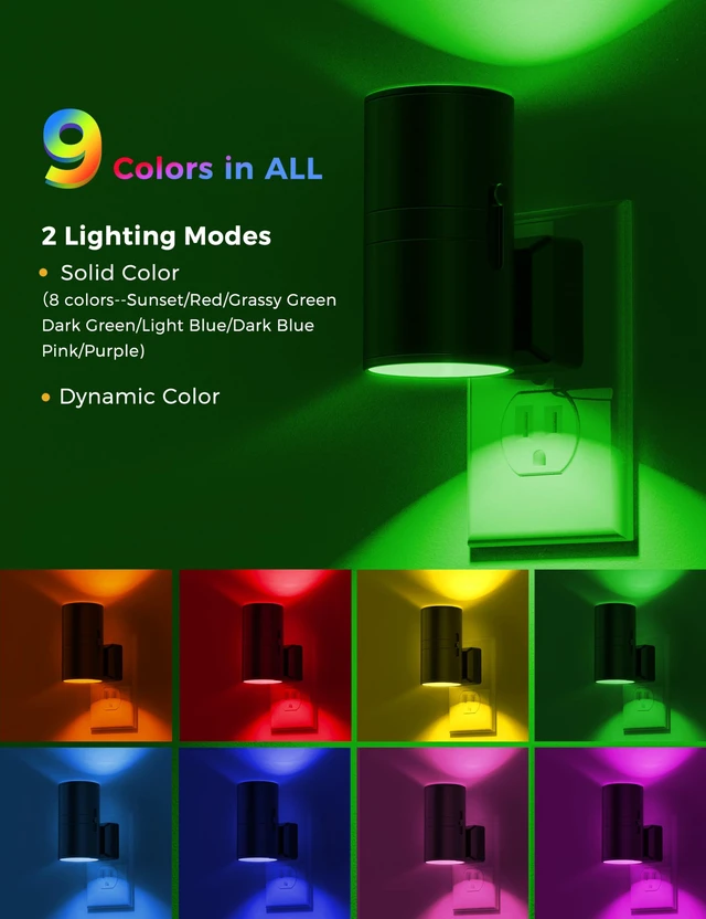 Alt view image 2 of 7 - Night Light, Night Lights Plug into Wall, Color Changing Nightlight RGB with Light Sensor, Home Decor for Kids Gifts, Halloween, Christmas, Holiday, Hallway Bedroom Kids Room, 2 Pack
