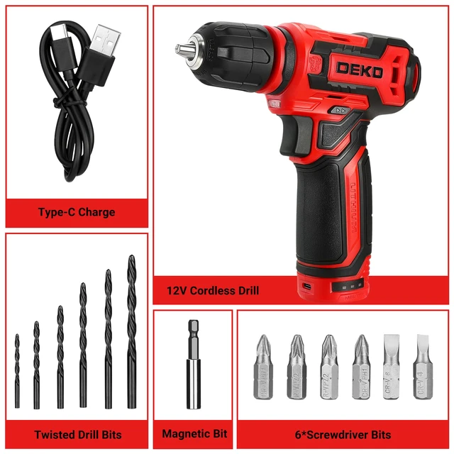 Alt view image 3 of 7 - Cordless Drill 12V Power Drill Set 800RPM Electric Drills Small Drills with 3/8-inch Keyless Chuck and Portable Tool Set Gift Box (Red)