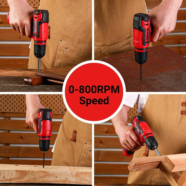 Alt view image 4 of 7 - Cordless Drill 12V Power Drill Set 800RPM Electric Drills Small Drills with 3/8-inch Keyless Chuck and Portable Tool Set Gift Box (Red)