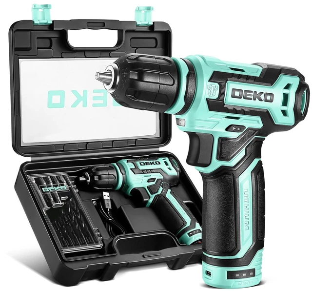Main image of Cordless Drill 12V Power Drill Set 800RPM Electric Drills Small Drills with 3/8-inch Keyless Chuck and Portable Tool Set Gift Box (Turquoise)