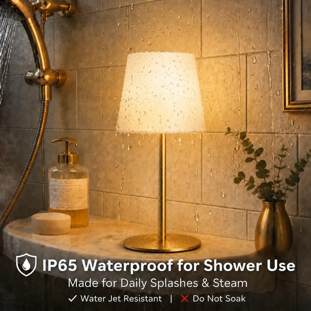 Alt view image 2 of 7 - Outdoor Cordless Table Lamp, IP65 Waterproof 4500mAh Rechargeble Shower Lamp, Dimmable Touch Lamp, LED Night Light Lamp for Bathroom Patio Camping Restaurant Home 1 Pack (Gold)