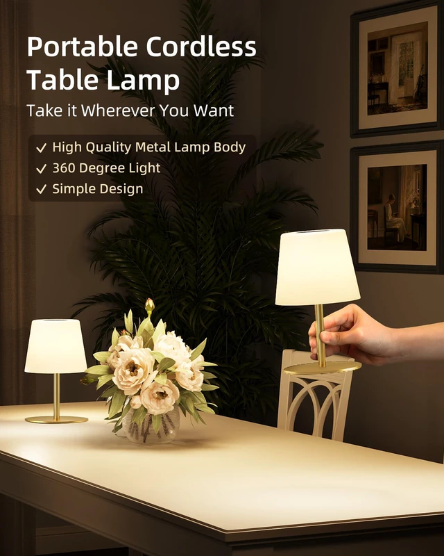 Alt view image 4 of 7 - Outdoor Cordless Table Lamp, IP65 Waterproof 4500mAh Rechargeble Shower Lamp, Dimmable Touch Lamp, LED Night Light Lamp for Bathroom Patio Camping Restaurant Home 1 Pack (Gold)