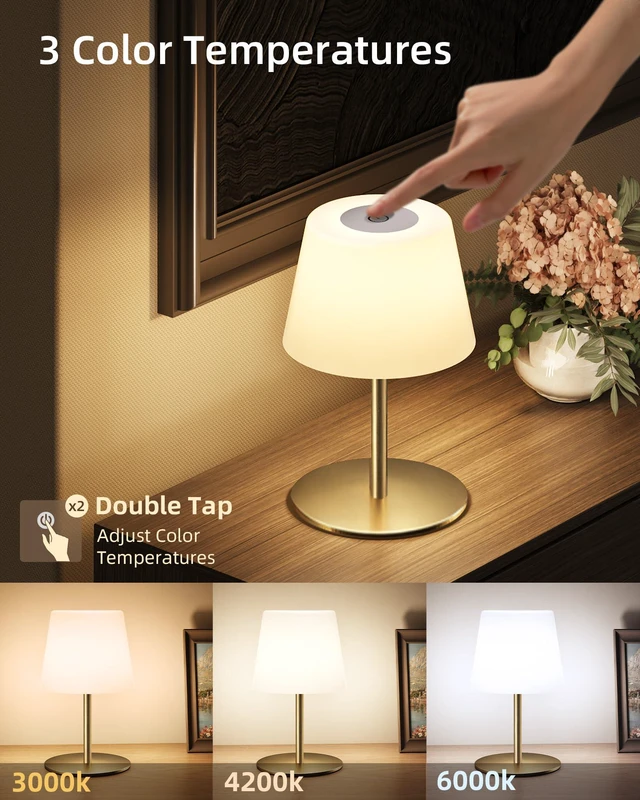 Alt view image 6 of 7 - Outdoor Cordless Table Lamp, IP65 Waterproof 4500mAh Rechargeble Shower Lamp, Dimmable Touch Lamp, LED Night Light Lamp for Bathroom Patio Camping Restaurant Home 1 Pack (Gold)