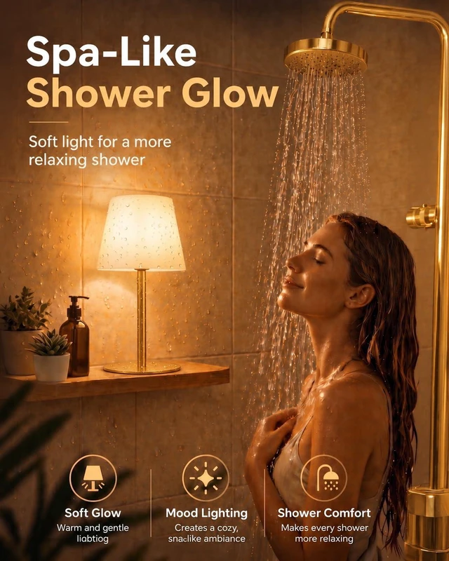 Alt view image 3 of 7 - Outdoor Cordless Table Lamp, IP65 Waterproof 4500mAh Rechargeble Shower Lamp, Dimmable Touch Lamp, LED Night Light Lamp for Bathroom Patio Camping Restaurant Home 1 Pack (Gold)