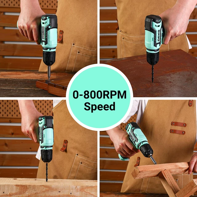 Alt view image 4 of 7 - Cordless Drill 12V Power Drill Set 800RPM Electric Drills Small Drills with 3/8-inch Keyless Chuck and Portable Tool Set Gift Box (Turquoise)