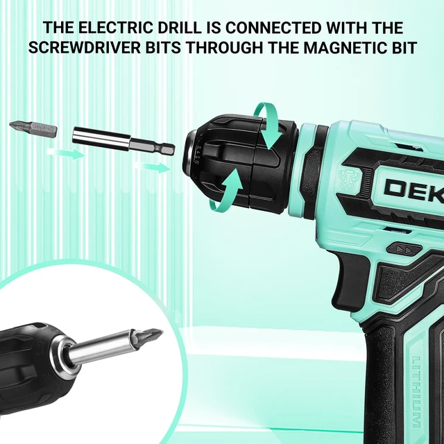 Alt view image 5 of 7 - Cordless Drill 12V Power Drill Set 800RPM Electric Drills Small Drills with 3/8-inch Keyless Chuck and Portable Tool Set Gift Box (Turquoise)