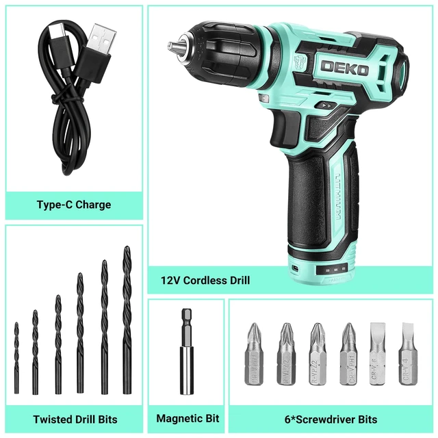 Alt view image 3 of 7 - Cordless Drill 12V Power Drill Set 800RPM Electric Drills Small Drills with 3/8-inch Keyless Chuck and Portable Tool Set Gift Box (Turquoise)