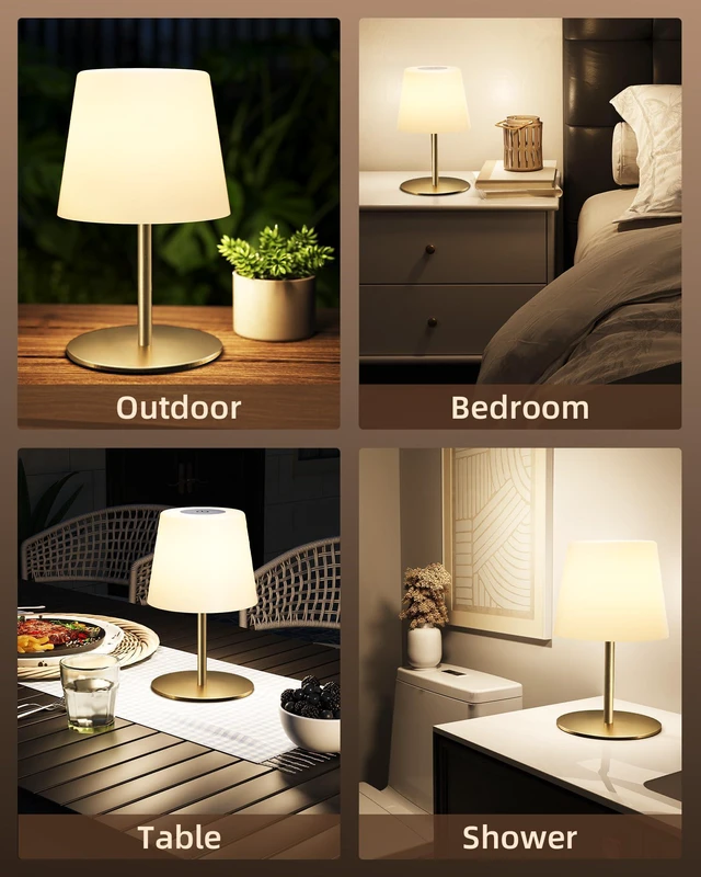 Alt view image 7 of 7 - Outdoor Cordless Table Lamp, IP65 Waterproof 4500mAh Rechargeble Shower Lamp, Dimmable Touch Lamp, LED Night Light Lamp for Bathroom Patio Camping Restaurant Home 1 Pack (Gold)
