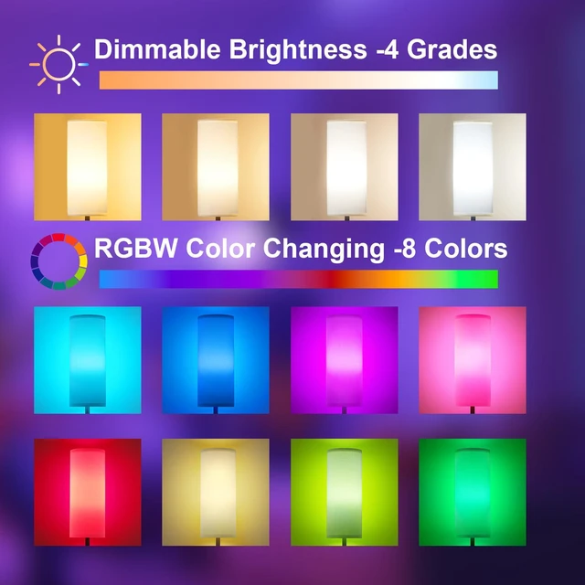 Alt view image 3 of 6 - 64'' Floor Lamps for Living Room with Remote Control and RGB + Stepless Dimmable Colors Temperature & Brightness, 9W Smart Bulb Included(White Shade & Black Pole)