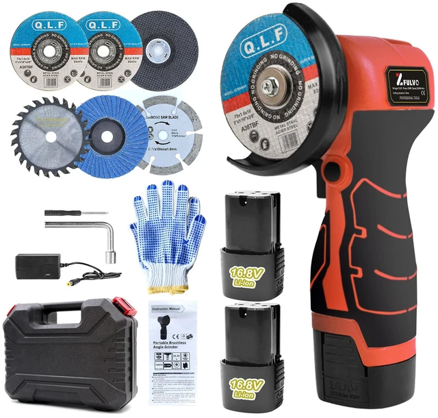 Main image of Cordless Angle Grinder Kit 19500RPM Mini Electric Metal Grinding 2pcs 16.8V 2000mAh Battery with 6-Cutting Disc, 3inch Mini Angle Power Tool, Grinder Handheld Cutter for Metal Wood Grinding
