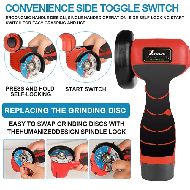 Alt view image 2 of 7 - Cordless Angle Grinder Kit 19500RPM Mini Electric Metal Grinding 2pcs 16.8V 2000mAh Battery with 6-Cutting Disc, 3inch Mini Angle Power Tool, Grinder Handheld Cutter for Metal Wood Grinding