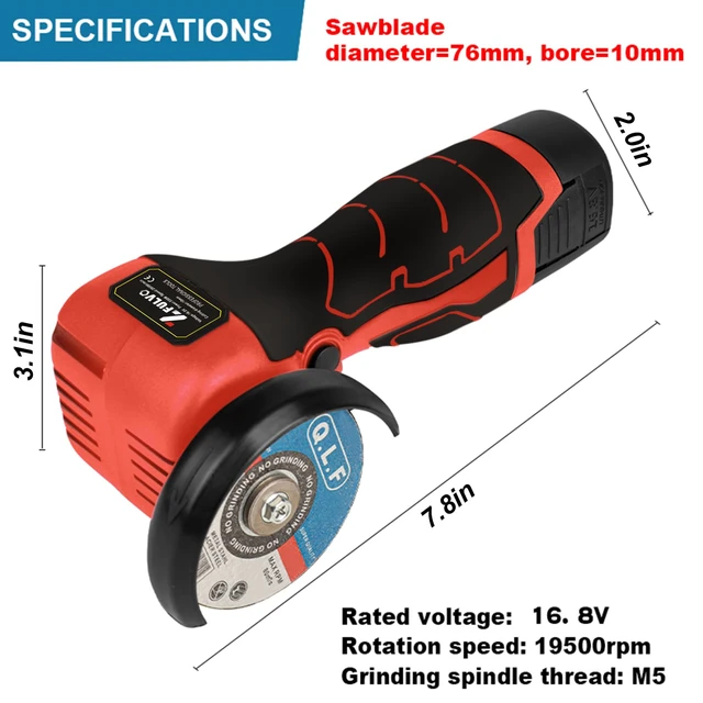 Alt view image 6 of 7 - Cordless Angle Grinder Kit 19500RPM Mini Electric Metal Grinding 2pcs 16.8V 2000mAh Battery with 6-Cutting Disc, 3inch Mini Angle Power Tool, Grinder Handheld Cutter for Metal Wood Grinding