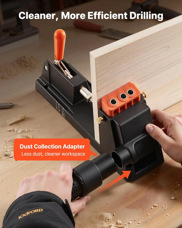 Alt view image 3 of 7 - Pocket Hole Jig Kit, 1/2" to 1-1/2" Adjustable, Lightweight Jig Pocket Hole System with Dust Collection Adapter, Detachable Guide Block, Drill Bit, Stop Collar, Easy Adjusting, for Woodworking