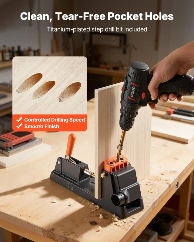 Alt view image 4 of 7 - Pocket Hole Jig Kit, 1/2" to 1-1/2" Adjustable, Lightweight Jig Pocket Hole System with Dust Collection Adapter, Detachable Guide Block, Drill Bit, Stop Collar, Easy Adjusting, for Woodworking