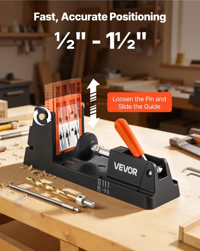 Alt view image 2 of 7 - Pocket Hole Jig Kit, 1/2" to 1-1/2" Adjustable, Lightweight Jig Pocket Hole System with Dust Collection Adapter, Detachable Guide Block, Drill Bit, Stop Collar, Easy Adjusting, for Woodworking