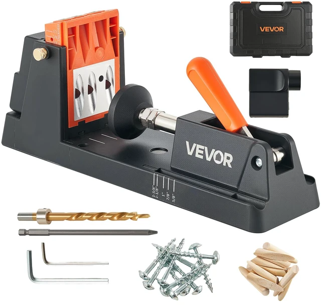 Main image of Pocket Hole Jig Kit, 1/2" to 1-1/2" Adjustable, Lightweight Jig Pocket Hole System with Dust Collection Adapter, Detachable Guide Block, Drill Bit, Stop Collar, Easy Adjusting, for Woodworking