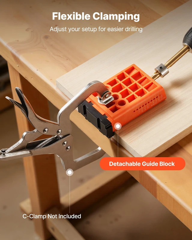 Alt view image 5 of 7 - Pocket Hole Jig Kit, 1/2" to 1-1/2" Adjustable, Lightweight Jig Pocket Hole System with Dust Collection Adapter, Detachable Guide Block, Drill Bit, Stop Collar, Easy Adjusting, for Woodworking
