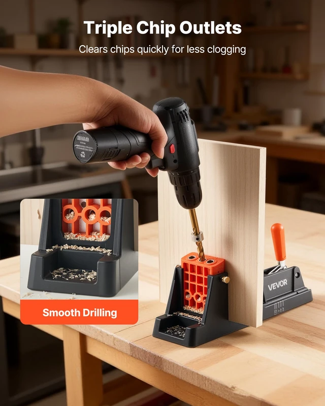 Alt view image 6 of 7 - Pocket Hole Jig Kit, 1/2" to 1-1/2" Adjustable, Lightweight Jig Pocket Hole System with Dust Collection Adapter, Detachable Guide Block, Drill Bit, Stop Collar, Easy Adjusting, for Woodworking