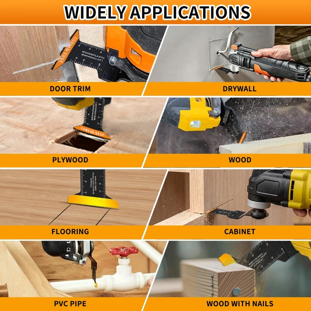 Alt view image 7 of 7 - 100PCS Oscillating Tool Blades, Titanium & HCS Oscillating Saw Blades for Metal/Wood/Plastic Cutting, Curved Edge Multi Tool Blades Compatible with Dewalt, Milwaukee, Dremel, Ryobi, Rockwell