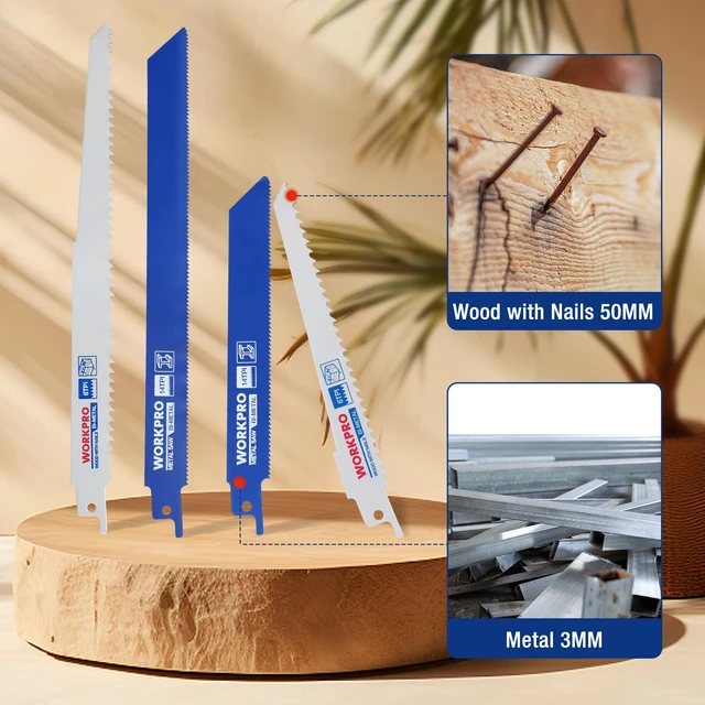 Alt view image 3 of 7 - 10-Piece Reciprocating Saw Blade Set, 6" & 9", 6TPI & 14TPI Durable BIM Saw Blades for Cutting Metal, Wood & Nail-Embedded Wood