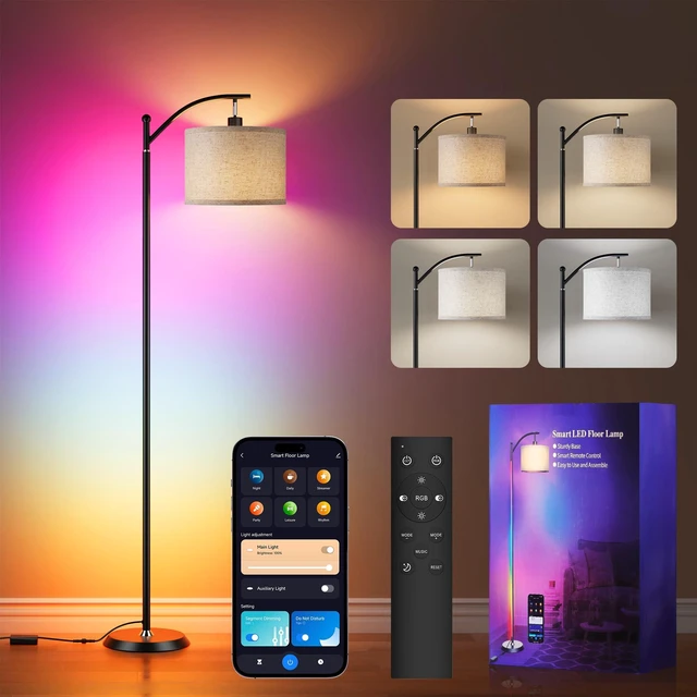 Main image of Smart LED RGBCW Corner Lamp with Linen Lampshade Compatible with Alexa, Color Changing Standing Lamp with 16 Million DIY Colors, Music Sync, Tall lamp for Living Bedroom Room,APP/Voice/Remote Control