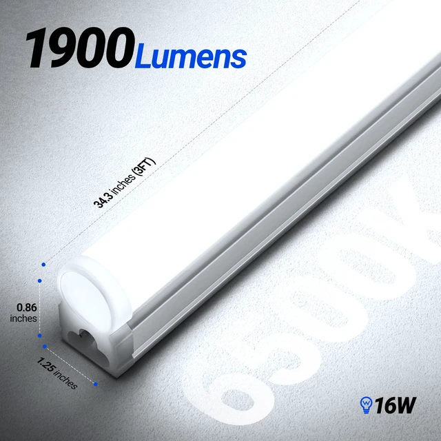 Alt view image 7 of 7 - (Pack of 6 LED T5 Shop Light 3FT, 6500K Super Bright White, 16W 1900lm, Utility Shop Lights, Commercial Bay Light, ETL Listed, Corded Electric with Built-in ON/Off Switch