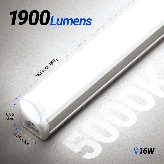 Alt view image 7 of 7 - T5 3FT LED Shop Light, 1900lm, 5000K Daylight White, 16W, 6 Packs Utility Light Fixture, Commercial Bay Light for Workshop Garage, Corded Electric with ON/Off Switch