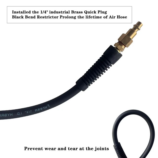 Alt view image 4 of 6 - Air Hose 3/8 in x 100 ft, Heavy Duty, Lightweight, Kink Resistant, Hybrid Air Compressor Hose with 1/4 in Solid Brass Male Fittings, Bend Restrictors, 300 PSI (100FT, Black)