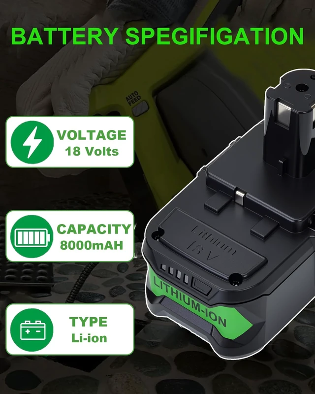 Alt view image 4 of 7 - Upgrade Replacement for Ryobi 18V Battery 8000mAh Li-Ion Batteries 2-Pack 8.0Ah High Capacity Battery Compatible with Ryobi 18V ONE+ System Cordless Power Tools and Charger