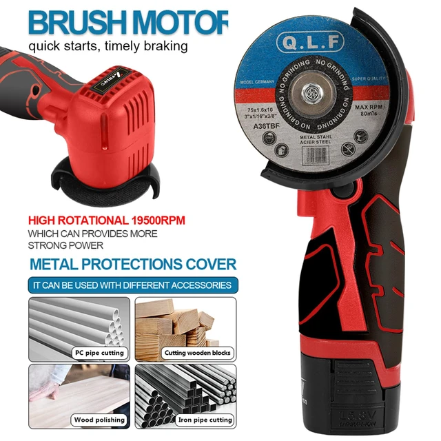 Alt view image 5 of 7 - Cordless Angle Grinder Kit 19500RPM Mini Electric Metal Grinding 2pcs 16.8V 2000mAh Battery with 6-Cutting Disc, 3inch Mini Angle Power Tool, Grinder Handheld Cutter for Metal Wood Grinding