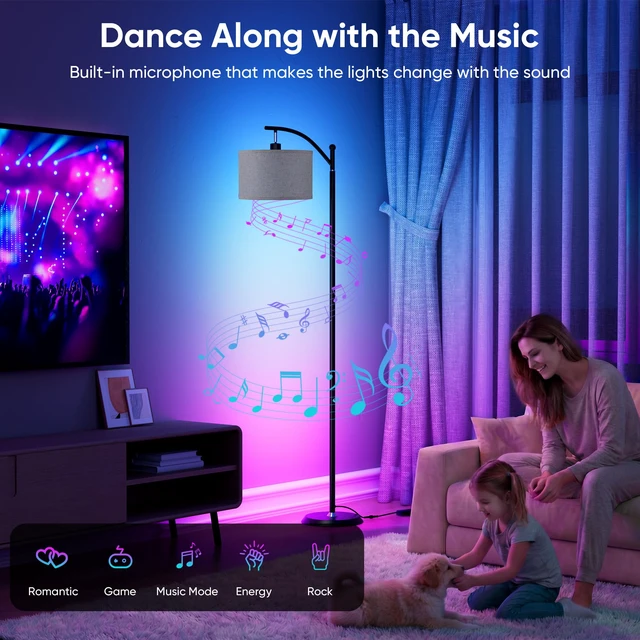 Alt view image 3 of 7 - Smart LED RGBCW Corner Lamp with Linen Lampshade Compatible with Alexa, Color Changing Standing Lamp with 16 Million DIY Colors, Music Sync, Tall lamp for Living Bedroom Room,APP/Voice/Remote Control