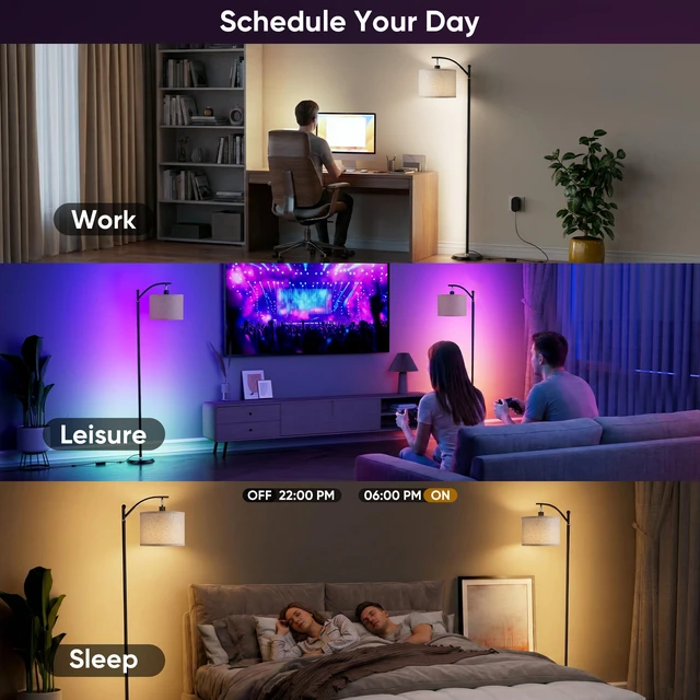 Alt view image 6 of 7 - Smart LED RGBCW Corner Lamp with Linen Lampshade Compatible with Alexa, Color Changing Standing Lamp with 16 Million DIY Colors, Music Sync, Tall lamp for Living Bedroom Room,APP/Voice/Remote Control