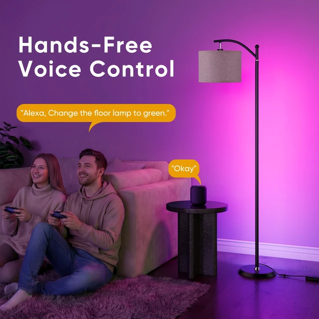 Alt view image 4 of 7 - Smart LED RGBCW Corner Lamp with Linen Lampshade Compatible with Alexa, Color Changing Standing Lamp with 16 Million DIY Colors, Music Sync, Tall lamp for Living Bedroom Room,APP/Voice/Remote Control