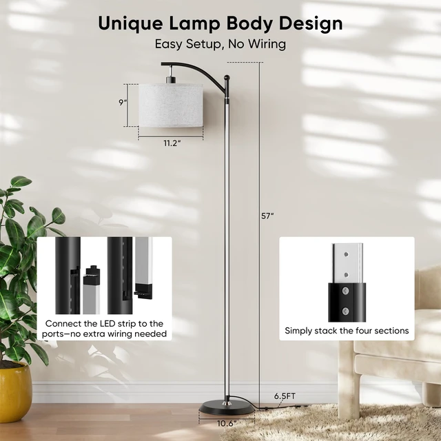 Alt view image 7 of 7 - Smart LED RGBCW Corner Lamp with Linen Lampshade Compatible with Alexa, Color Changing Standing Lamp with 16 Million DIY Colors, Music Sync, Tall lamp for Living Bedroom Room,APP/Voice/Remote Control