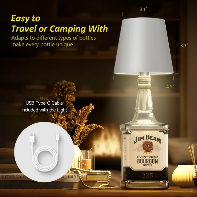 Alt view image 7 of 7 - 2026 New Wireless Bottle Lamp - LED Bottle Lights for Liquor & Wine Bottles Cordless Lampshade, Whiskey Bottle Top Light, Bottle Stopper Night Light Kit, Rechargeable 3-Tone Touch-Dimmable