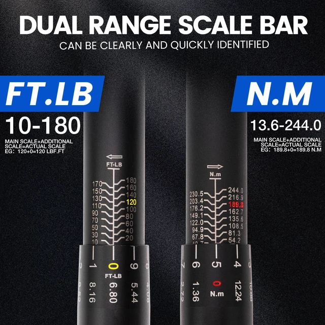 Alt view image 4 of 4 - 1/2 Inch Drive Click Torque Wrench, 10180 Ft.Lb/13.6244.0 Nm ±3% Accuracy, 72-Tooth Dual-Direction Ratchet, Adjustable Newton Meter Torque Wrenches for Motorcycle,Car & Bicycle Repair