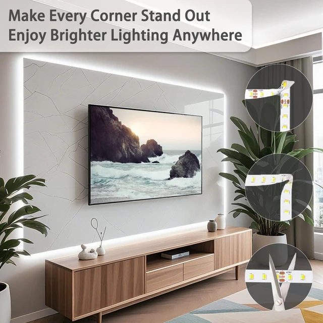 Alt view image 6 of 7 - White LED Strip Lights 30ft (1200 LEDs) Super Bright 25000K Daylight White, 3Color Temperature Dimmable with Smart App & Remote Control for Bedroom Kitchen Commercial Home Lighting Decor