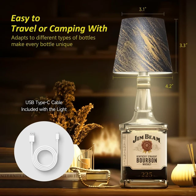 Alt view image 7 of 7 - 2026 New Wireless Bottle Lamp - LED Bottle Lights for Liquor & Wine Bottles Cordless Lampshade, Whiskey Bottle Top Light, Bottle Stopper Night Light Kit, Rechargeable 3-Tone Touch-Dimmable